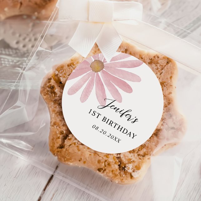 Adesivo Daisy Pink Girl First Festa de aniversário (Criador carregado)