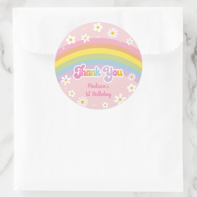 Adesivo Daisy Rainbow Retro Birthday Obrigado (Bolsa)