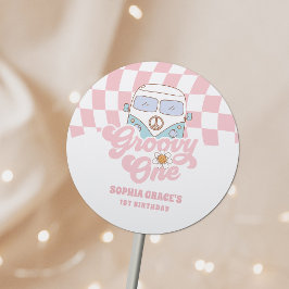 Adesivo Daisy & Retro Van Pink Groovy Um primeiro aniversa