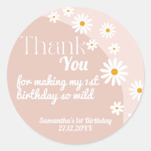 Adesivo Daisy rosa selvagem one Girl primeiro aniversario