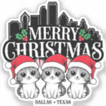 Adesivo Dallas City Texas Merry Christmas Cats USA<br><div class="desc">Dallas City Texas Feliz Natal Gatos EUA design. Para o amante de Cat e a pessoa amorosa de Dallas City costumava visitar lá especialmente o Natal. Apresentado pela linha do horizonte de Dallas City com gatos e texto "Feliz Natal", "Dallas Texas". Dallas, uma metrópole moderna no norte do Texas, é...</div>