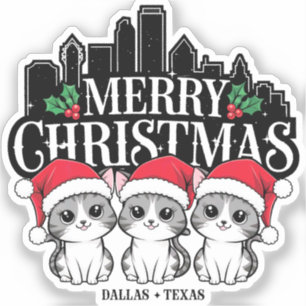 Adesivo Dallas City Texas Merry Christmas Cats USA