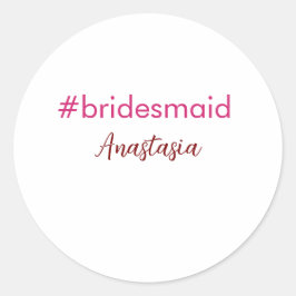 Adesivo Dama de honra hashtag rosa claro adicionar nome no