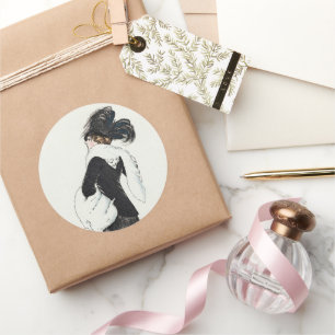 Adesivo Dama Vintage da Moda, Casaco de Pele Haute Couture