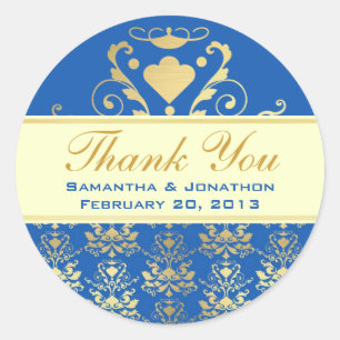 Adesivo Damasco azul & Dourado com o obrigado do casamento