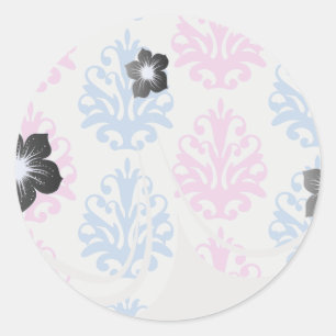 Adesivo damasco branco azul-rosa
