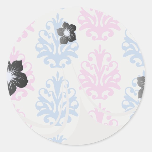 Adesivo damasco branco azul-rosa (Frente)