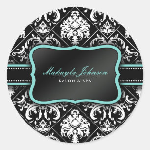 Adesivo Damasco branco e preto elegante com azul tez