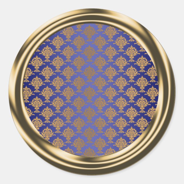 Adesivo Damasco Dourado no Royal Blue (Frente)
