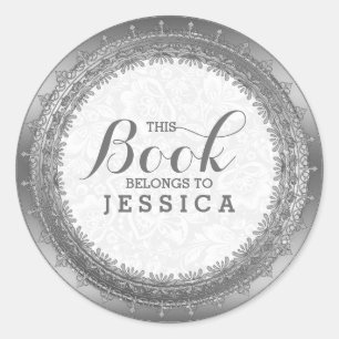 Adesivo Damascos brancos elegantes & quadro de prata do