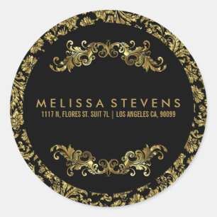 Adesivo Damascos Dourados E Pretos E Quadro Floral