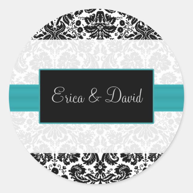 Adesivo damask aqua Wedding Monograma stickers (Frente)