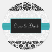damask aqua Wedding Monograma stickers