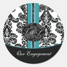 damask aqua Wedding Monograma stickers