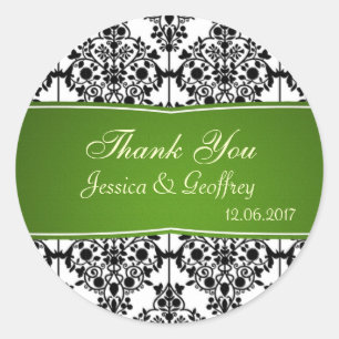 Adesivo Damask black, white and green Obrigado Rua de casa