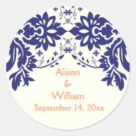 Adesivo Damask marinho Blue, coral, casamento Salve a data