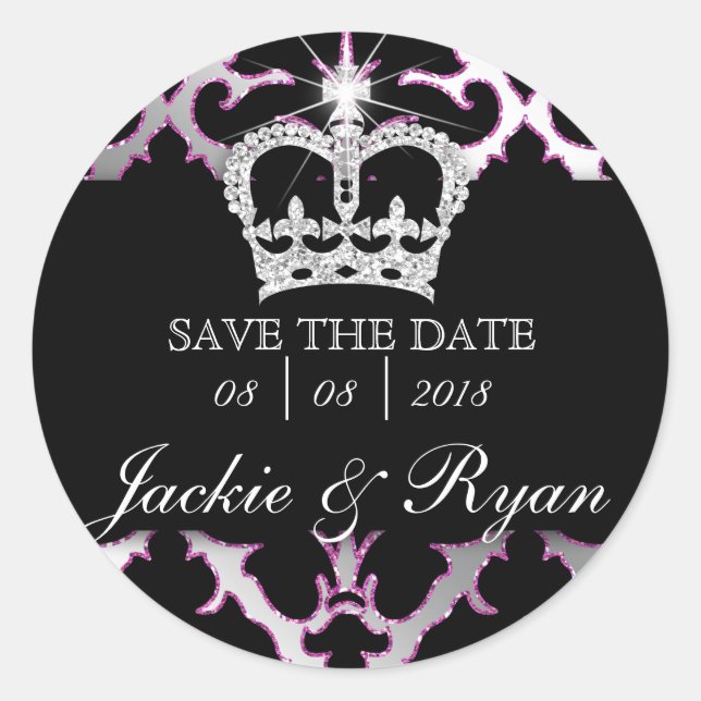 Adesivo Damask Save Date Stickers Coroa Rosa (Frente)