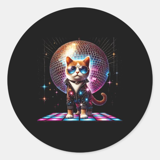 Adesivo Dançando Gato Disco Ball Kitten Gatinho Lover Funn (Frente)