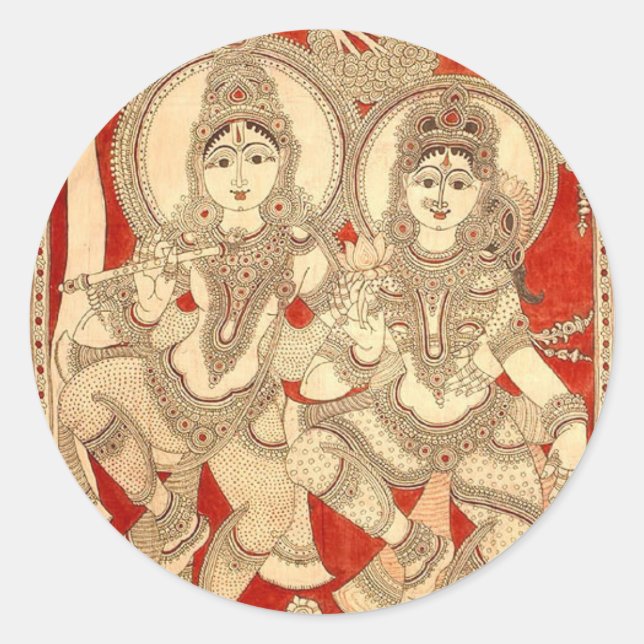 ADESIVO DANÇANDO RADHA KRISHNA KALAMKARI ARTE DA ÍNDIA (Frente)