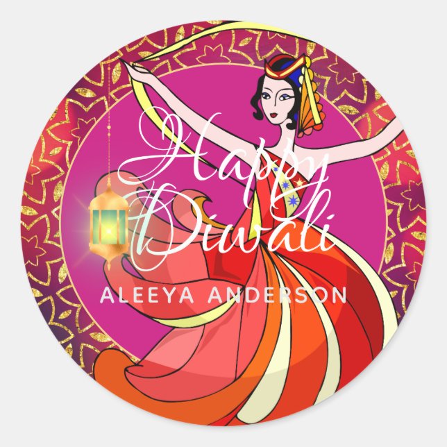 Adesivo Dançarino Personalizado da Festa de Diwali Bollywo (Frente)