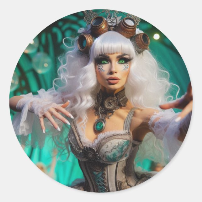 Adesivo Dançarino Verde Futurístico Vitoriano Steampunk (Frente)