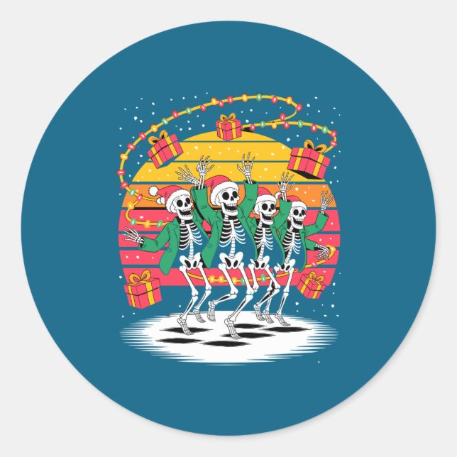 Adesivo Dancing Skeletons With Santa Hats Christmas Lights (Frente)