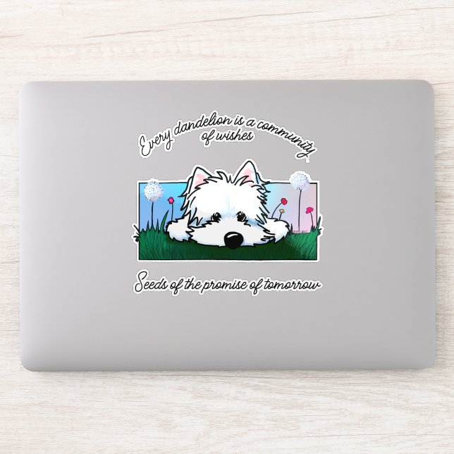 Adesivo Dandelion Westie Dog Custom-Cut Vinyl Sticker (Computador)