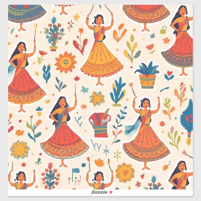 Adesivo Dandiya Nights Seamless Pattern - Festival Indiano (Folha)