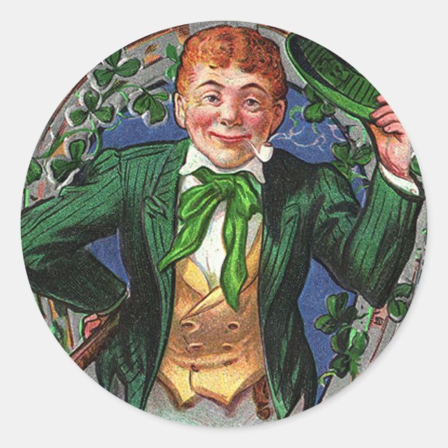 Adesivo Dapper Leprechaun Vintage Rua. Dia de Patrick (Frente)