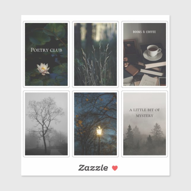 Adesivo Dark Academia Reading Aesthetic Sticker Sheet (Folha)