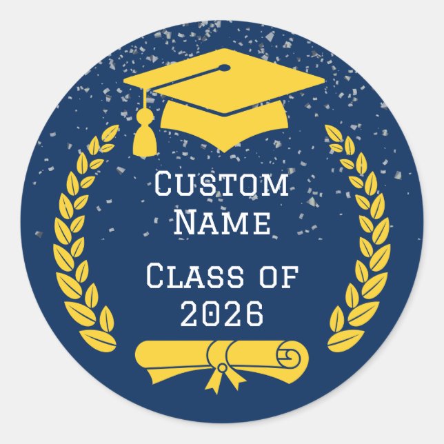 Adesivo Dark Blue & Gold Class of 2026 Graduation Sticker (Frente)