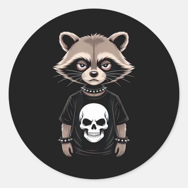 Adesivo Dark Emo Raccoon With Skull Punk Style Alternative (Frente)