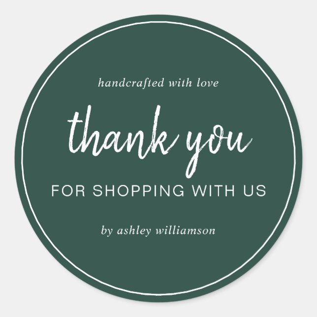 Adesivo Dark Green Chic Script Thank You For Shopping (Frente)