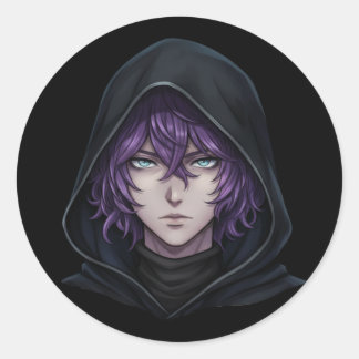 Adesivo Dark Hoodie Anime Boy with Purple Hair