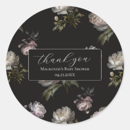 Adesivo Dark Peony Baby Shower Thank You Sticker