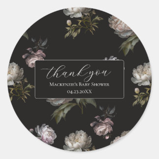 Adesivo Dark Peony Baby Shower Thank You Sticker