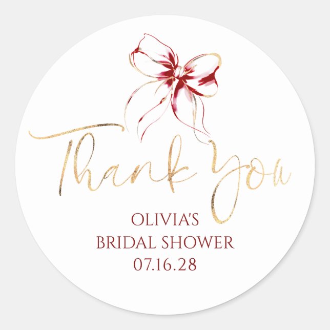 Adesivo Dark Red Bow Favors Bridal Shower Thank You  (Frente)
