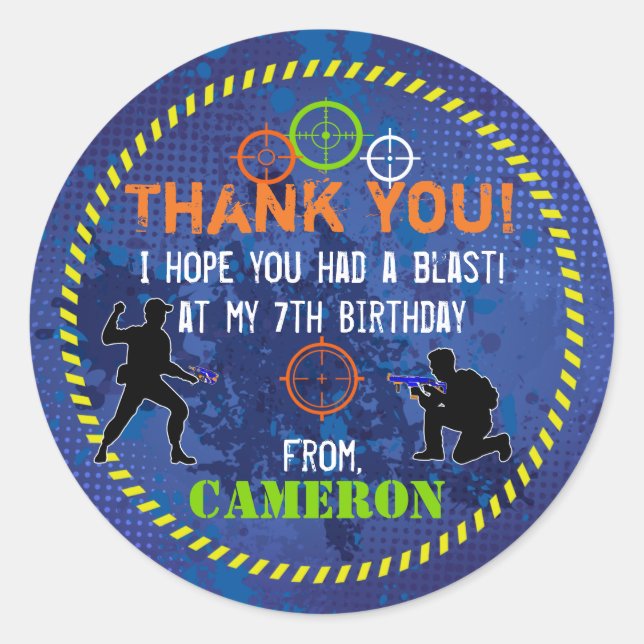 Adesivo Dart Wars Party Dart Gun Aniversário (Frente)