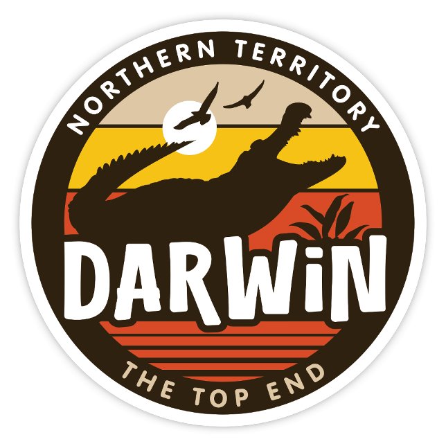 Adesivo Darwin, Norte Território da Austrália Sticker (Darwin, The Top End Northern Territory Retro Round Sticker)