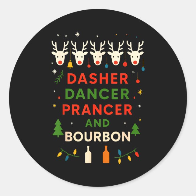 Adesivo Dasher Dancer Prancer Bourbon Natal Divertido Holi (Frente)