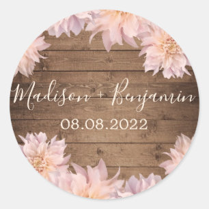 Adesivo Data De Casamento Da Madeira Da Flor Rústica Rosa