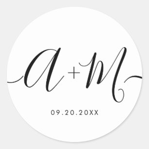 Adesivo Data de Casamento Personalizado do Script Monogram