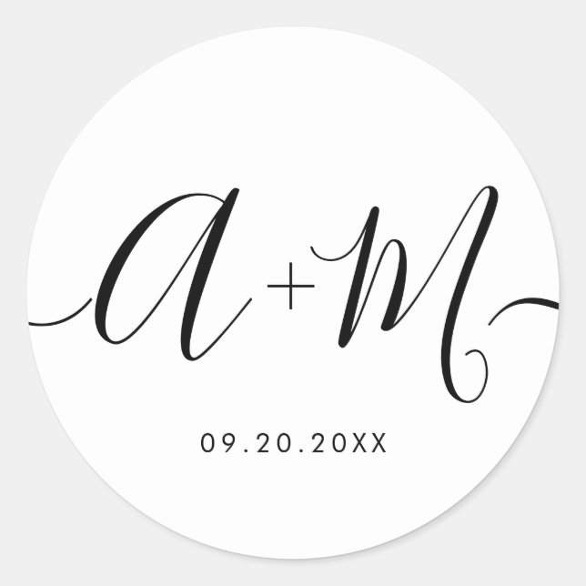 Adesivo Data de Casamento Personalizado do Script Monogram (Frente)