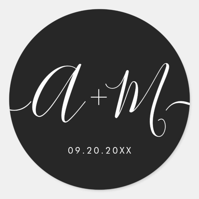Adesivo Data de Casamento Personalizado do Script Monogram (Frente)
