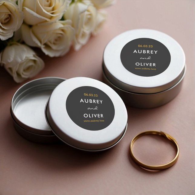 Adesivo Data do Casamento Nomes do Casal Favor Preto Doura (Stickers on Wedding Favor Tins)