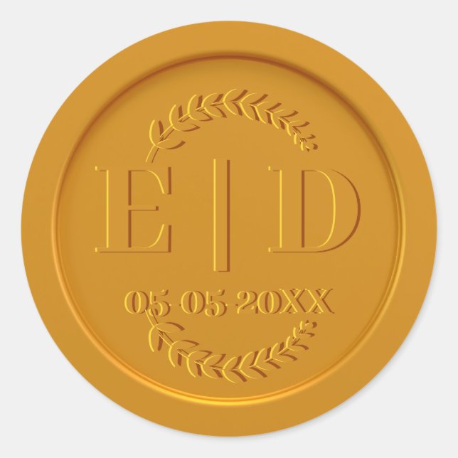 Adesivo Data do Monograma Folhas Botânicas Anticas Dourada (Frente)