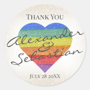 Adesivo Data e nomes personalizados do coração do Rainbow
