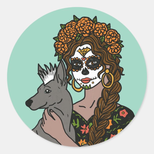Adesivo Day of the Dead Marigold and Xolo Dog (Frente)