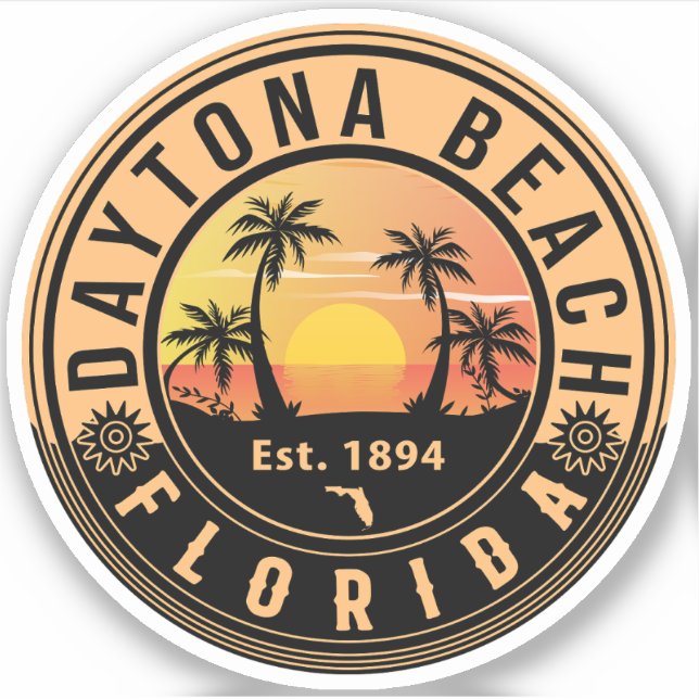 Adesivo Daytona Beach Florida Retro Sunset Souvenirs (Frente)