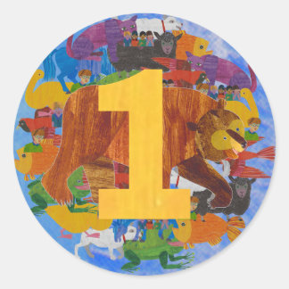 Adesivo de 1º Aniversário do Urso Marrom